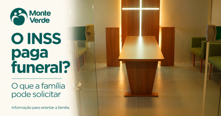 O INSS paga funeral? O que a família pode solicitar — capa editorial Monte Verde com ambiente de velório.
